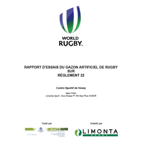 Retest Rugby - Vessy - 2023 Retest Rugby - Vessy - 2023 contrôle diagnostic et homologation sols sportifs indoor et outdoor - C3S Suisse